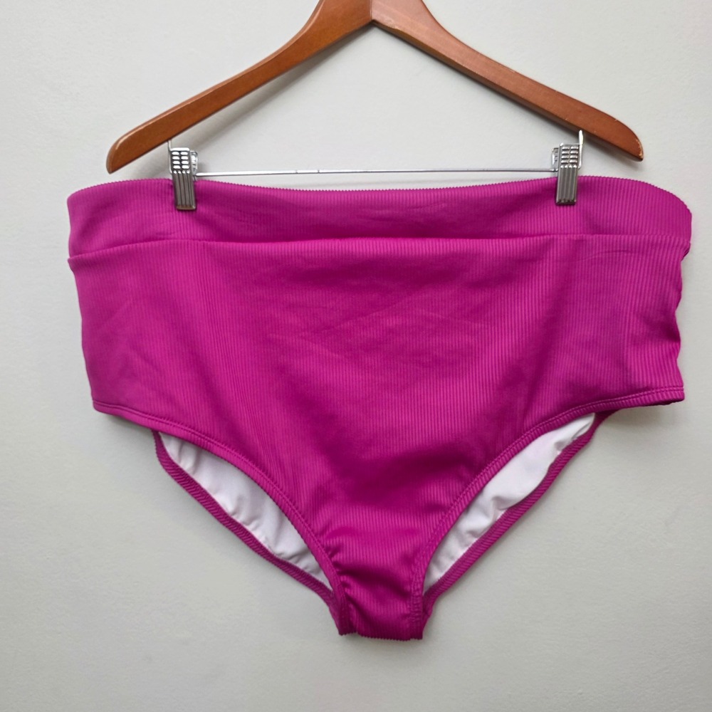 Freshwater Womens‎ High Waist Ribbed Bikini Bottoms Pink Plus Size 3X FA44S108PN